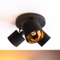 Jimmy LED Plafondspot - 3 spots - Kantelbaar - Draaibaar - Zwart/Goud - E14 fitting - IP20 voor binnen - Textiel spot