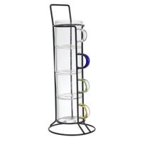 Home Deco Factory Espresso kopjes - 4x stuks - met standaard - glas - multicolor