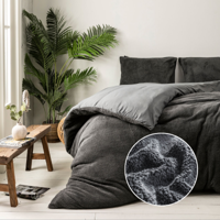 Sale: -30% | Dekbedovertrek Teddy - Lits-Jumeaux (240x220 Cm) - Antraciet Microvezel Teddy - Effen - Fresh And Co - Dekbed-Discounter.nl