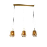 QAZQA Hanglamp goud met amber glas 23 cm langwerpig 3-lichts - Kevin - thumbnail