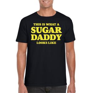 Verkleed T-shirt voor heren - sugar daddy - zwart - glitter geel - carnaval/themafeest - Vaderdag