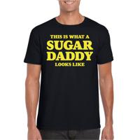 Verkleed T-shirt voor heren - sugar daddy - zwart - glitter geel - carnaval/themafeest - Vaderdag - thumbnail