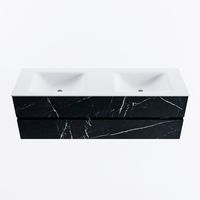MONDIAZ VICA 150cm badmeubel onderkast Marquina 2 lades. Wastafel CLOUD dubbel 2 kraangaten, kleur Talc.