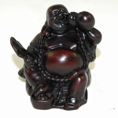 Happy Boeddha Beeld Polyresin Rood (7,5 x 7,5 x 7 cm )