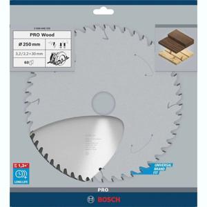 Bosch Professional Cirkelzaagblad voor Hout | PRO Wood | Ø 250mm Asgat 30mm 60T - 2608640729