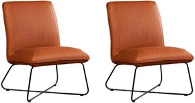 Set van 2 Cognac leren industriële fauteuils zonder armleuning Less - Rancho Leer Cognac (cognac leer)