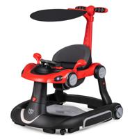 7-in-1 Loopstoeltje met Kap Loopwagen met Instelbare Hoogte en Snelheid Opvouwbare Babywalker met Speelbord Muziek Licht en Wielen Loopstoeltje voor Baby's vanaf 6 Maanden-Rood en zwart