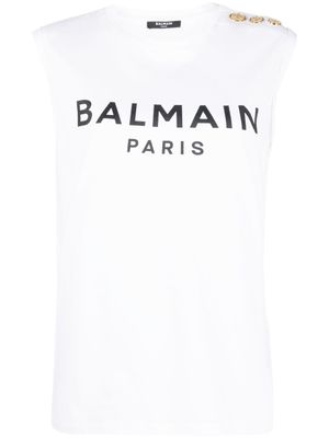 Balmain débardeur à logo imprimé - Blanc