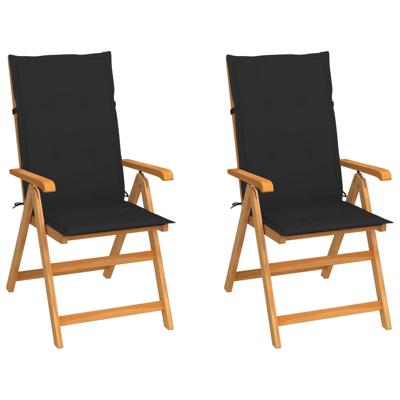 Tuinstoelen 2 st met zwarte kussens massief teakhout