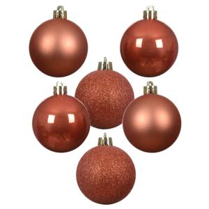 Decoris Kleine kerstballen - 28x - kunststof - pompoen oranje - 3 cm - kerstversiering