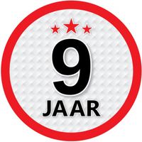 9 jaar leeftijd sticker rond 15 cm verjaardag versiering - thumbnail