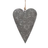 Clayre & Eef Decoratie Hanger Hart 8 cm Grijs IJzer Grijs - thumbnail