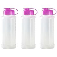 3x stuks kunststof waterflessen 1100 ml transparant met dop roze 3x stuks kunststof waterflessen 1100 ml transparant met dop roze