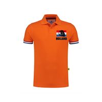 Luxe grote maten Holland supporter poloshirt leeuw met Nederlandse vlag op borst 200 g EK/WK heren - thumbnail