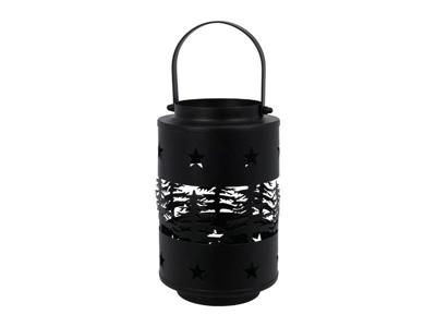 Lantaarn kerstbomen sterren zwart, 20 cm - Hortus