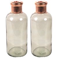 Bloemenvaas Firm Bottle - 2x - transparant beige/koper - glas - D11 x H27 cm