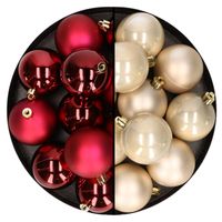 24x stuks kunststof kerstballen mix van donkerrood en champagne 6 cm - Kerstbal - thumbnail