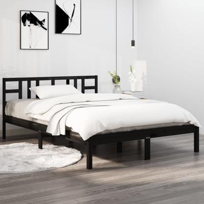 Bedframe massief hout zwart 200x200 cm