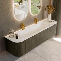 Badmeubel Mondiaz Kurve-Dlux | 170 cm cm | Meubelkleur Shadow | Wastafelkleur Ostra | Solid surface | Wasbak midden spoelbak | 2 kraangaten