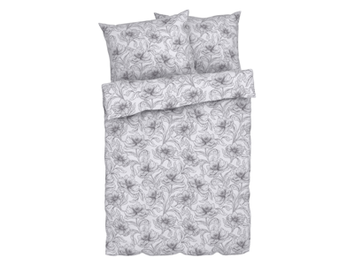 LIVARNO home Dekbedovertrek 200 x 200 cm (Bloemen/wit/grijs)