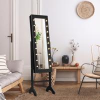 18 LED-Sieradenkast Kantelbaar Verstelbaar Staand Design Sieradenplank met Volledige Spiegel 35×31,5 x 145cm Zwart - thumbnail