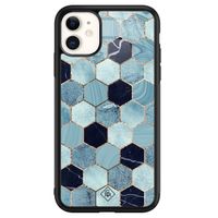 iPhone 11 glazen hardcase - Blue cubes