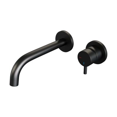 Inbouw Wastafelmengkraan Brauer Black Edition Coldstart Gebogen Uitloop Korte Ronde Hendel Rechts Mat Zwart Met Rozetten