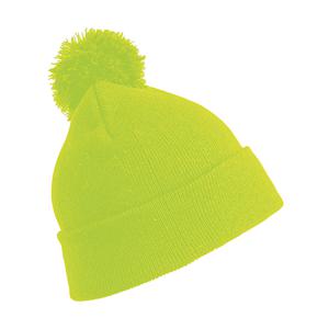 Warme wintermuts met pom pom voor volwassenen - Fluor geel - Dames/heren - 100% acryl