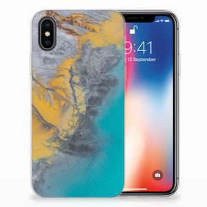 Apple iPhone X | Xs TPU Siliconen Hoesje Marble Blue Gold