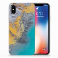 Apple iPhone X | Xs TPU Siliconen Hoesje Marble Blue Gold