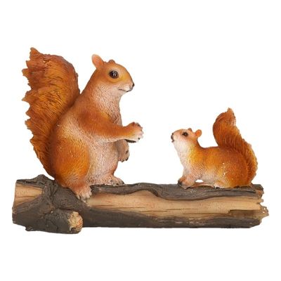 Tuin/huiskamer deco beeldje - eekhoorns op boomstam - 24 x 10 x 18 cm