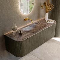 Badmeubel Mondiaz Kurve-Dlux | 140 cm | Meubelkleur Shadow | Wastafelkleur Sombra | Solid surface | Wasbak midden spoelbak | Zonder kraangat(en)