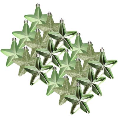 Decoris kersthanger sterren - 18x st - groen - 7 cm - kunststof - kerstornamenten