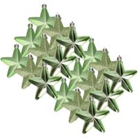 Decoris kersthanger sterren - 18x st - groen - 7 cm - kunststof - kerstornamenten