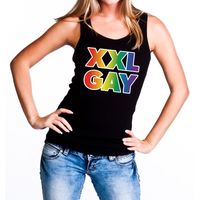 Regenboog gay pride XXL Gay zwarte tanktop voor dames - thumbnail