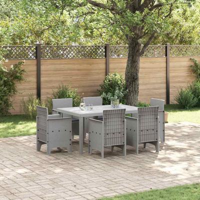 7-delige tuin eetset met kussens lichtgrijs poly rattan