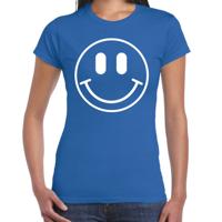 Verkleed T-shirt voor dames - Smile Emoticon - blauw - carnaval - foute party - feestkleding