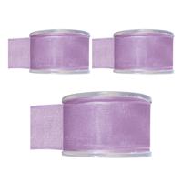 Hobby/decoratie sierlint - 3x - lila paars - organza - 4 cm x 20 meter