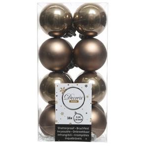 Decoris kleine kerstballen - 16x st - kasjmier bruin - 4 cm - kunststof - onbreekbare kerstballen