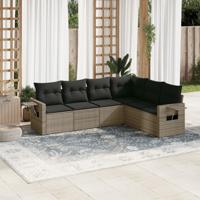 6-delige Loungeset met kussens poly rattan grijs