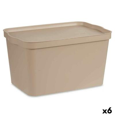 Opbergbak met Deksel Kipit Beige Plastic 24 L (6 Stuks)