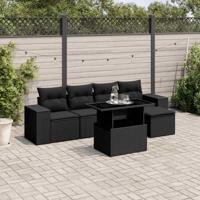 6-delige Loungeset met kussens poly rattan zwart