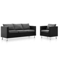 vidaXL Bankstel kunstleer zwart en lichtgrijs 2-delig - thumbnail