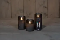 Anna&apos;s Collection LED kaars flame effect rustiek set 7.5 cm antraciet 3 stuks