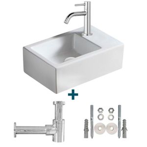 Nemo Spring Sula fonteinset 37x23.5cm zonder overloop inclusief kraan en sifon porselein wit sw10735/sw21230/sw286357/sw290278/sw293043/