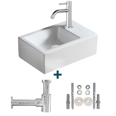 Nemo Spring Sula fonteinset 37x23.5cm zonder overloop inclusief kraan en sifon porselein wit sw10735/sw21230/sw286357/sw290278/sw293043/