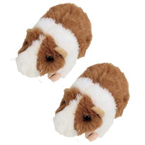 Inware pluche cavia knuffeldier - 2x - lichtbruin/wit - staand - 15 cm