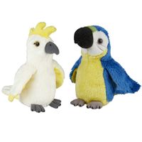 Tropische vogels pluche knuffels 2x stuks - Kaketoe en Papegaai van 15 cm - thumbnail