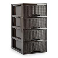Ladeblokje/bureau organizer - 4 lades - bruin - L24 x B18 x H34 cm - plastic
