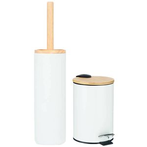 Berilo badkamer accesoires set Malaga - toiletborstel/pedaalemmer - wit - Badkameraccessoireset